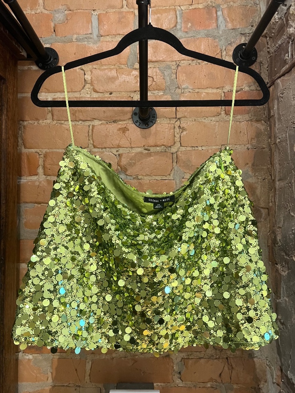 silence + noise Lime Green Sequin Mini Skirt